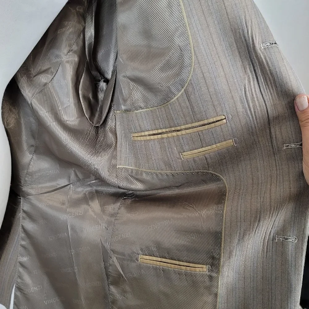 Vicenzi 3 button taupe with blue pinstripe blazer